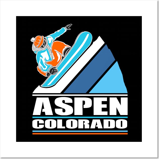 Aspen Colorado - Vintage Snowboarder Wall Art by jkshirts